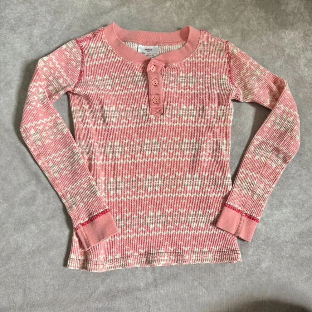 Hanna Andersson pajama set girls 130/8 pink fair isle waffle knit organic cotton